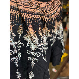 Women's ANGIE Black Beige Patterned Maxi Skirt L